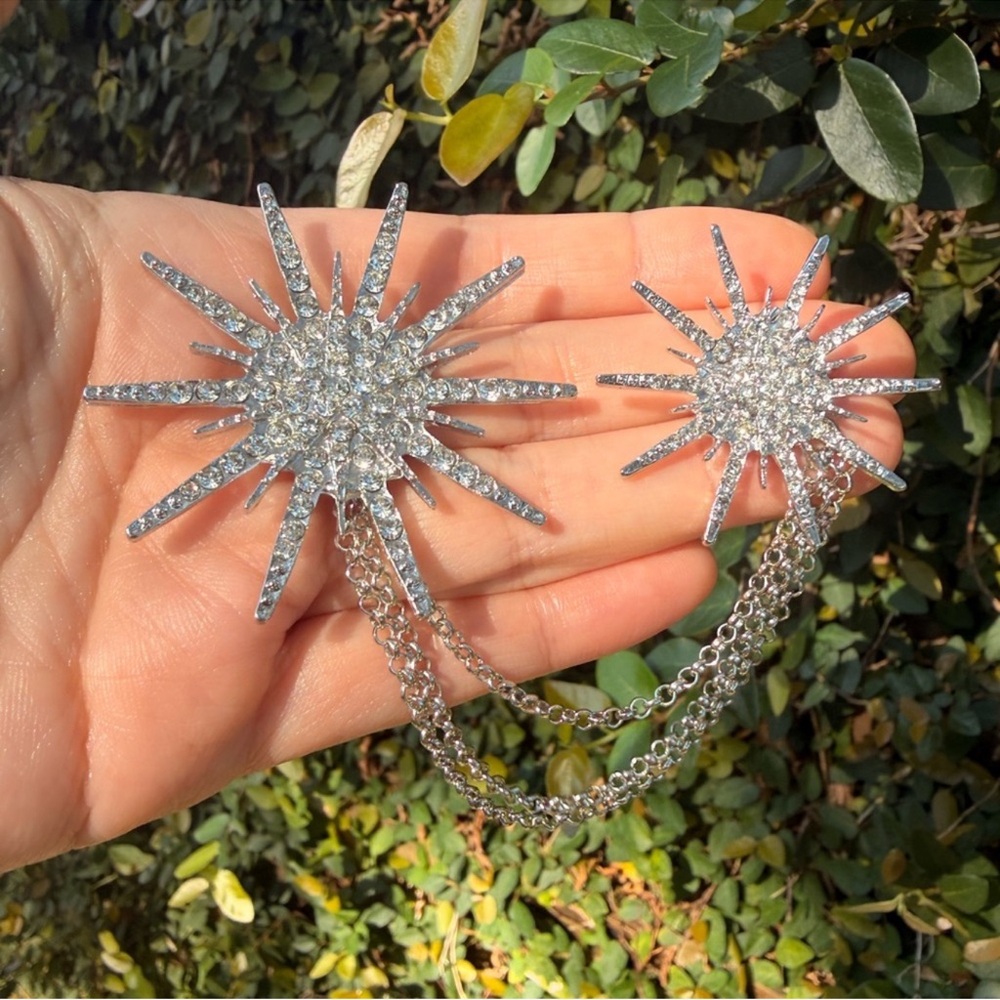 Silver Starburst Chain Brooch Frozen Pin